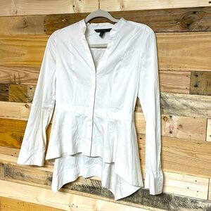White House Black Market size 0 white button down cinch waist shark bite shirt
